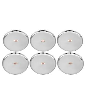 JAGGERY Stainless Steel Mirror Finish Jumbo Dinner Plate,Big Thali ,Lunch Plate Set of 6 (Dia -28cm,approx-11inch) 4