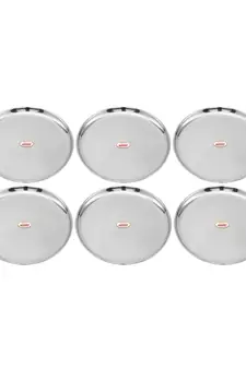 JAGGERY Stainless Steel Mirror Finish Jumbo Dinner Plate,Big Thali ,Lunch Plate Set of 6 (Dia -28cm,approx-11inch)