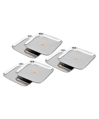 JAGGERY Stainless Steel Heavy Square Plate Pack Of 6pcs (Medium Dinner Plate,L-23cmW-23cm) Useful As Serving Tray 1