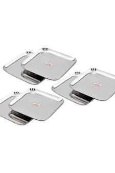 JAGGERY Stainless Steel Heavy Square Plate Pack Of 6pcs (Medium Dinner Plate,L-23cmW-23cm) Useful As Serving Tray