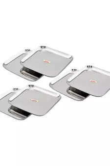 JAGGERY Stainless Steel Heavy Square Plate Pack Of 6pcs (Medium Dinner Plate,L-23cmW-23cm) Useful As Serving Tray