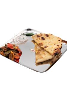 JAGGERY Stainless Steel Heavy Square Plate,Pack Of 6pcs ( Large Dinner Plate L-25.5cm,W-25.5cm) Useful As Serving Tray