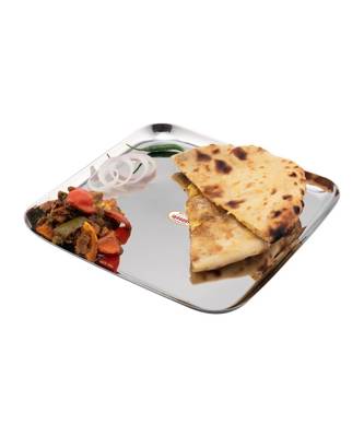 JAGGERY Stainless Steel Heavy Square Plate Pack Of 6pcs ( jumbo Dinner Plate L-28.5cm,W-28.5cm) Useful As Serving Tray 1