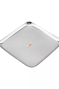 JAGGERY Stainless Steel Heavy Square Plate Pack Of 6pcs ( jumbo Dinner Plate L-28.5cm,W-28.5cm) Useful As Serving Tray