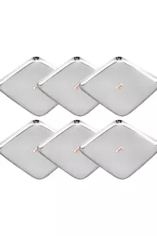 JAGGERY Stainless Steel Heavy Square Plate Pack Of 6pcs ( jumbo Dinner Plate L-28.5cm,W-28.5cm) Useful As Serving Tray
