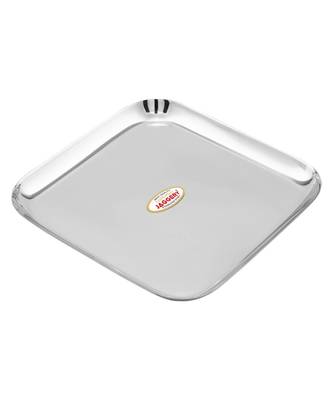 JAGGERY Stainless Steel Heavy  Square Plate Pack Of 2pcs ( Small Dinner Plate L-22.5cm,W-22.5cm) Useful As Serving Tray 1