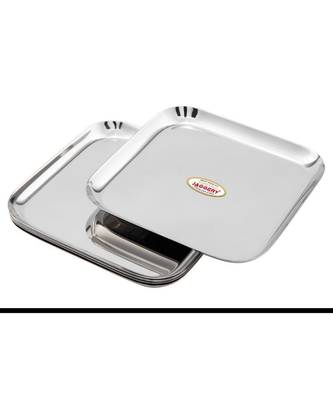 JAGGERY Stainless Steel Heavy  Square Plate Pack Of 2pcs ( Small Dinner Plate L-22.5cm,W-22.5cm) Useful As Serving Tray 2