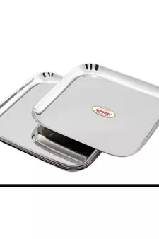 JAGGERY Stainless Steel Heavy  Square Plate Pack Of 2pcs ( Small Dinner Plate L-22.5cm,W-22.5cm) Useful As Serving Tray