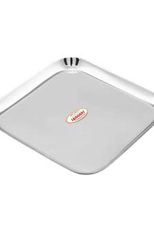 JAGGERY Stainless Steel Heavy  Square Plate Pack Of 2pcs ( Large Dinner Plate L- 25.5cm,W-25.5cm) Useful As Serving Tray