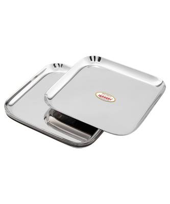 JAGGERY Stainless Steel Heavy  Square Plate Pack Of 2pcs ( Jumbo Dinner PlateL 28 5cmW 28 5cm)Useful As Serving Tray 1