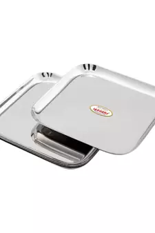 JAGGERY Stainless Steel Heavy  Square Plate Pack Of 2pcs ( Jumbo Dinner PlateL 28 5cmW 28 5cm)Useful As Serving Tray