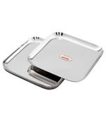 JAGGERY Stainless Steel Heavy  Square Plate Pack Of 2pcs ( Jumbo Dinner PlateL 28 5cmW 28 5cm)Useful As Serving Tray