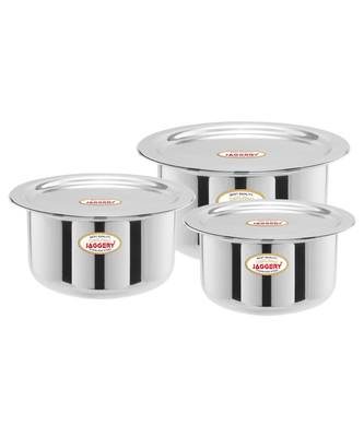 JAGGERY Stainless Steel Round Bottom Patila, Bhagona, Tapeli, Tope (Capacity-300ml,450ml,650ml Pack Of 3) 3
