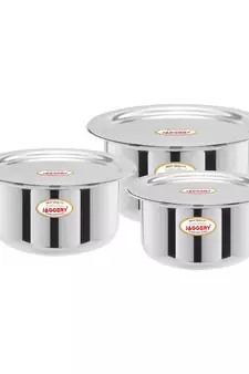 JAGGERY Stainless Steel Round Bottom Patila, Bhagona, Tapeli, Tope (Capacity-300ml,450ml,650ml Pack Of 3)