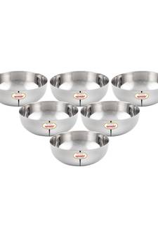 JAGGERY Steel Chaliya Vati  Pack of 6pcs ,Capacity -180ml, Dia -10.4cm,height-3.4cm (Broad shaped low height Bowl)