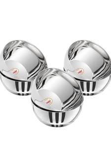 JAGGERY Stainless Steel Heavy Apple Bowl/ Vati/ Wati/ Katori  set of 6pcs Capacity  250ml dia  10 5cm height  5 cm