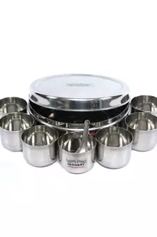 JAGGERY Stainless Steel Masala (Spice) Box, Dabba (Dia- 7.1inch or18cm,Height-2.8Inch or 7cm)