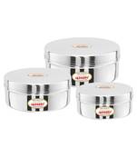 JAGGERY  Steel Container Useful as Tiffin or Lunch Pack /Steel Puri Dabba Set Of 3pcs Capacity  210ml 300ml 450ml