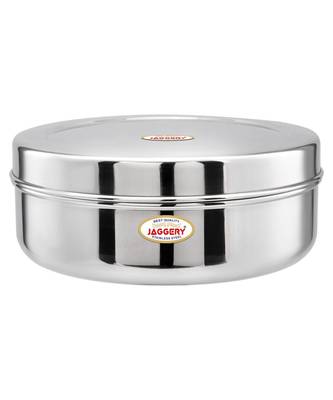 JAGGERY  Steel Heavy Mirror Finished Papad Dabba/Multi Purpose Container Dia  22cm Height  9cm Capacity  1850ml 1