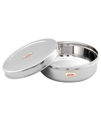 JAGGERY  Steel Heavy Mirror Finished Papad Dabba/Multi Purpose Container Dia  22cm Height  9cm Capacity  1850ml 2