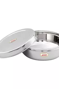 JAGGERY  Steel Heavy Mirror Finished Papad Dabba/Multi Purpose Container Dia  22cm Height  9cm Capacity  1850ml