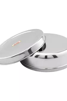 JAGGERY  Steel Heavy Mirror Finished Papad Dabba/Multi Purpose Container Dia  22cm Height  9cm Capacity  1850ml