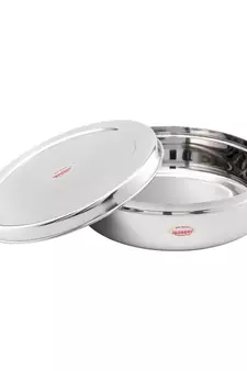 JAGGERY  Steel Heavy Mirror Finished Papad Dabba/Multi Purpose Container Dia  24cm Height  9cm Capacity  2200ml