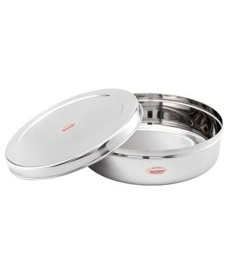 JAGGERY  Steel Heavy Mirror Finished Papad Dabba/Multi Purpose Container Dia  26cm Height  9cm Capacity  2500ml 2