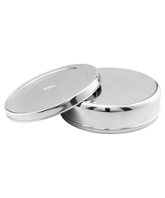 JAGGERY  Steel Heavy Mirror Finished Papad Dabba/Multi Purpose Container Dia  26cm Height  9cm Capacity  2500ml 3
