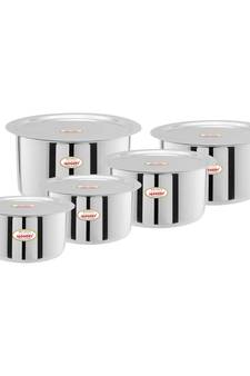 JAGGERY Round Bottom Patila, Bhagona, Tope With Lid, Capacity -1 Ltr to 3 Ltr (pack Of 5)