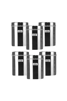 JAGGERY Stainless Steel Tall Container Ubha Dabba (Set of 6) (Dia 12 cm Height 14 5 cm Capacity 1 Litre)