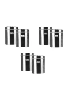 JAGGERY Stainless Steel Tall Container Ubha Dabba (Set of 6) (Dia 12 cm Height 14 5 cm Capacity 1 Litre)