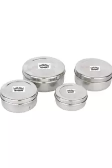 JAGGERY Steel Flat Lid Container 4 Pcs Set (Capacity-200ml,300ml,450ml,650ml)