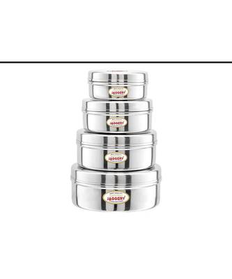 JAGGERY Steel Flat Lid Container 4 Pcs Set (Capacity-200ml,300ml,450ml,650ml) 1