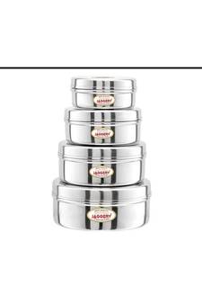 JAGGERY Steel Flat Lid Container 4 Pcs Set (Capacity-200ml,300ml,450ml,650ml)