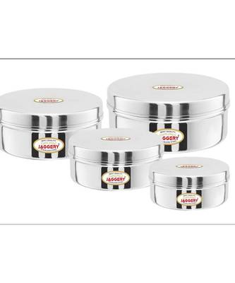 JAGGERY Steel Flat Lid Container 4 Pcs Set (Capacity-200ml,300ml,450ml,650ml) 3