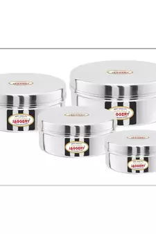JAGGERY Steel Flat Lid Container 4 Pcs Set (Capacity-200ml,300ml,450ml,650ml)