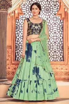 Pista Green shibori printed with sequins cotton semi stitched lehenga