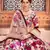 Peach floral printed taffeta semi stitched lehenga