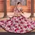Peach floral printed taffeta semi stitched lehenga