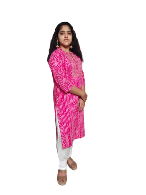 Pink Bandhani Kurti With Beautiful Embroidery & Sitara Work 2