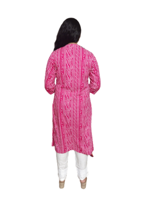 Pink Bandhani Kurti With Beautiful Embroidery & Sitara Work 3