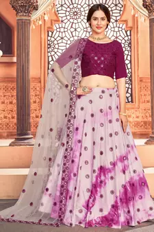 Purple Pink shibori Printed With Sequins cotton semi stitched lehenga