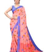 Peach printed georgette saree with blouse