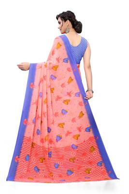 Peach printed georgette saree with blouse 4