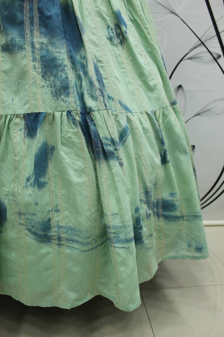 Pista Green shibori printed with sequins cotton semi stitched lehenga
