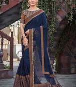 Blue embroidered silk saree with blouse