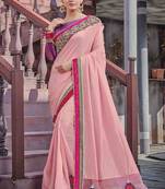 Pink embroidered georgette saree with blouse