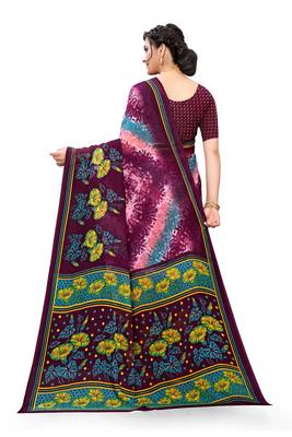 Dark purple printed georgette saree with blouse 3