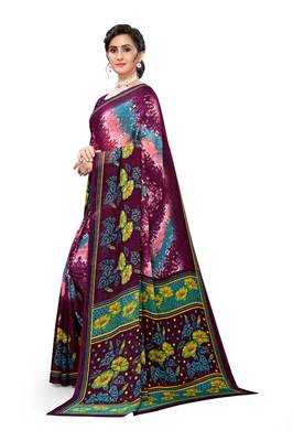 Dark purple printed georgette saree with blouse 4
